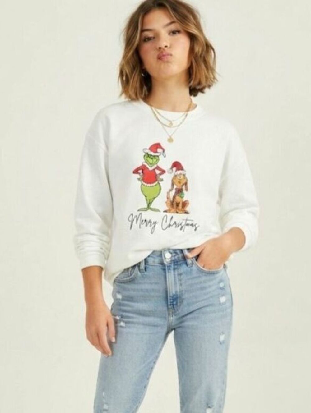 Grinch and max w/ merry Christmas youth sweatshirt